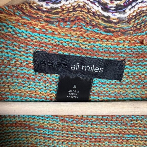 Ali Miles Crochet Cardigan Sweater Size Small Open Front Colorful Art to Wear - Picture 3 of 12